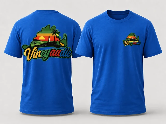 Martha’s Vineyard Map T-Shirt in Blue, front and back product mockup