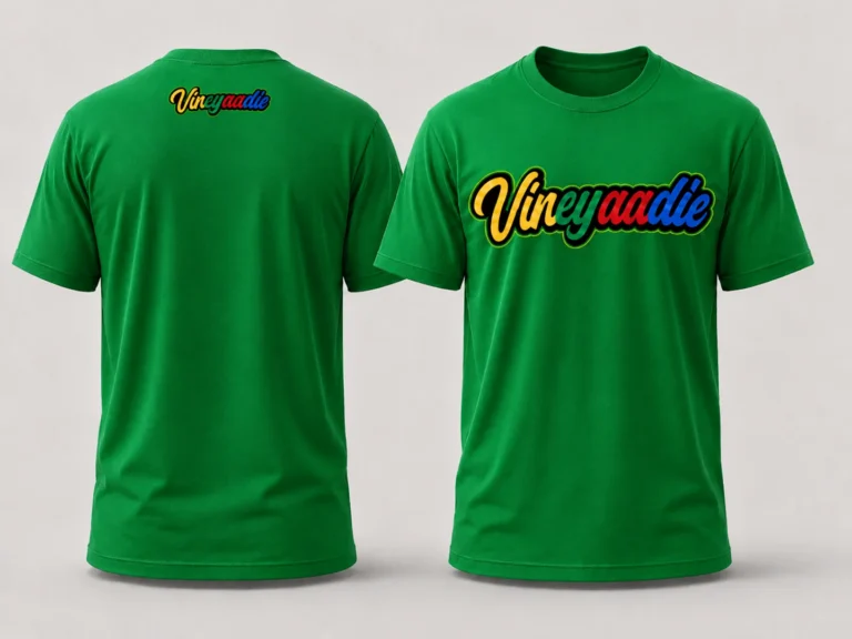 Vineyaadie Wordmark T-Shirt in Green, front and back product mockup